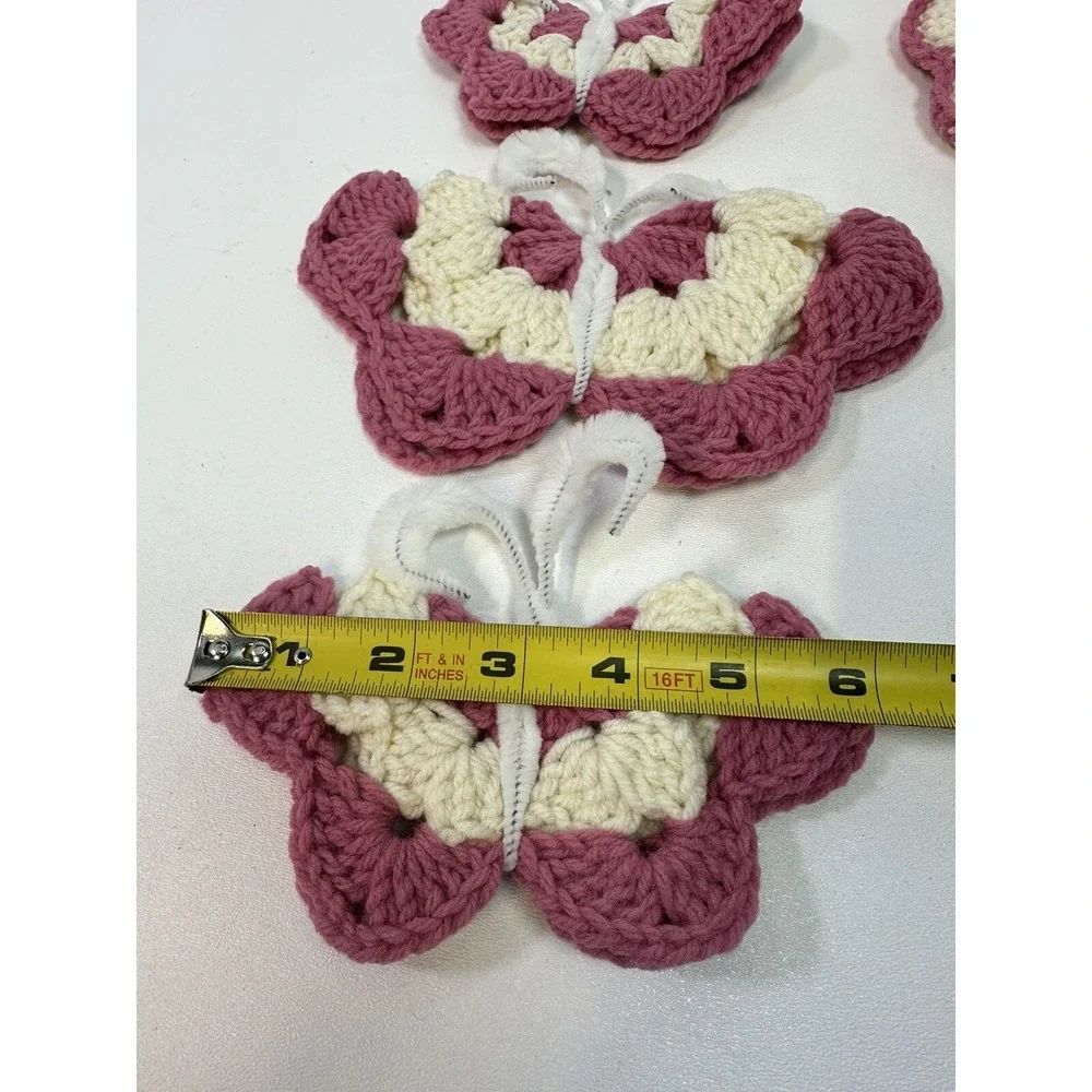 VTG Lot 5 Crochet Doily Doilies Butterfly‎ Magnets Pink Cottage Core Handmade